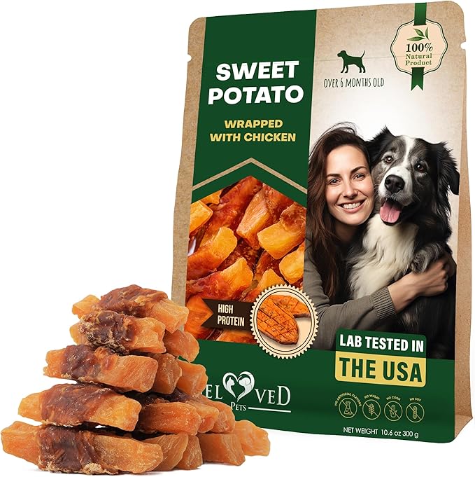 Dog Sweet Potato Wrapped with Chicken & Pet Natural Chew Treats - Grain Free Organic Meat & Human Grade Dried Snacks in Bulk - Best Twists for Training Small & Large Dogs - Made for USA (Sweet Potato)