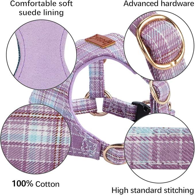 CHEDE No Pull Plain Pattern Dog Harness - Lightweight & Soft, Adjustable for Small & Medium-Sized Dogs, Includes Leash