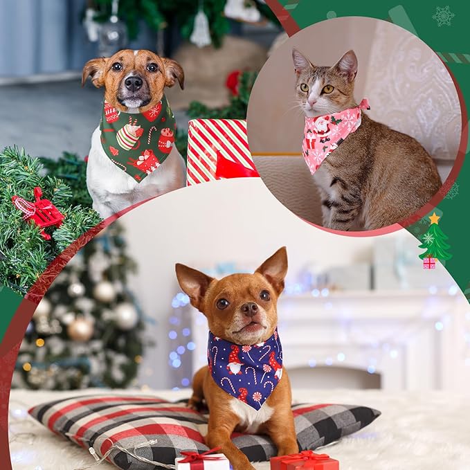 Amylove 120 Pcs Dog Bandanas Bulk Holiday Triangle Dog Pack Puppy Kerchief Bandana Adjustable Pet Scarf for Pet Cat Costume Accessories Decor Summer(Snowman)