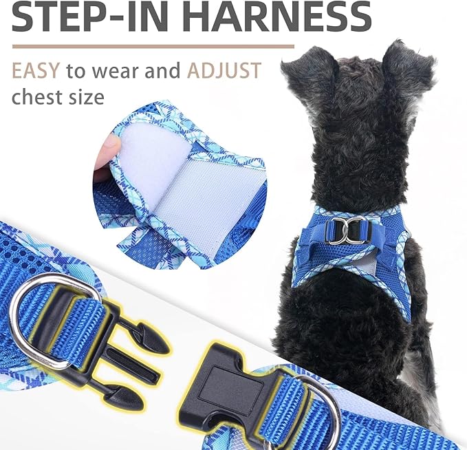 PUPTECK Dog Harness and Leash Set for Small Medium Dogs No Pull Step-in Soft Mesh Puppy Cat Vest Harnesses Reflective at Night, Blue M