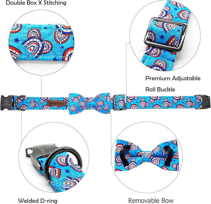 Lionheart glory American Flag Dog Collar, 4 of July Dog Bow Collar Heavy Duty Adjustable Patriotic Dog Collar with Bowtie for Small Dogs Pet Gift