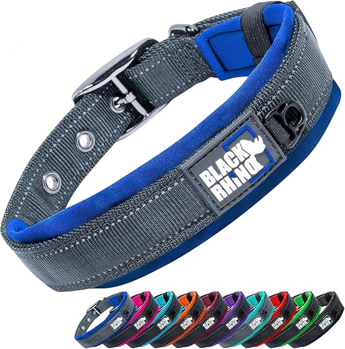 Black Rhino - The Comfort Collar Ultra Soft Neoprene Padded Dog Collar for All Breeds, Dog Collars for Large Dogs - Heavy Duty Adjustable Reflective Weatherproof (XLarge, Blue/Grey)
