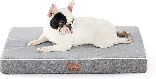 Bedsure Memory Foam Dog Bed Medium Size Dogs- Orthopedic Waterproof Pet Beds for Crate with Removable Washable Water-Resistant Cover and Nonskid Bottom - Plush Flannel Fleece Top Pet Mat, Light Grey