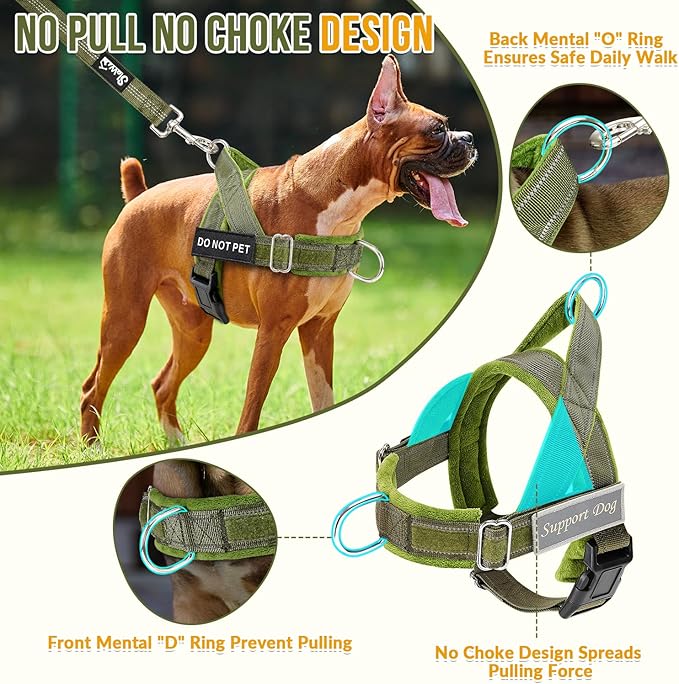 SlowTon No Pull Dog Harness - Heavy Duty Dog Harness and Leash Set for Medium Large Dogs, Reflective Tactical Harness with Soft Padded and Front Clip for Easy Walk and Training (Green M)