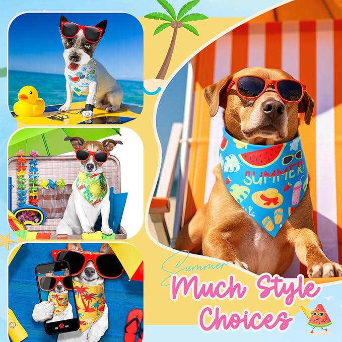 Preboun 50 Pcs Hawaiian Dog Bandanas Bulk Summer Themed Bandanas for Dogs Pet Kerchief Scarf Bibs for Hawaiian Small Medium Large Pet Puppy Costume Accessories