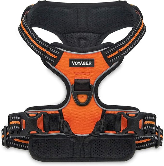 No Pull Dog Harness for Large Dogs, Dual Leash Attachments, Adjustable Soft but Strong Pet Harness with 3M Reflective Technology, Orange Nylon, XS (Chest: 13-16")