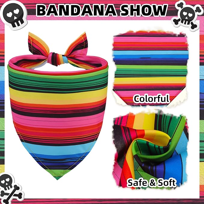 PUPTECK Mexican Day of The Dead Dog Bandana Outfit Scarf with Cute Doggy Sombrero Hat, Costume Decorations Supplies for Small Medium Large Dogs Boy Girl Gifts, Colorful