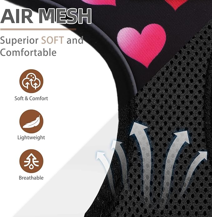 PUPTECK Soft Mesh Dog Harness and Leash Set Pet Puppy Cat Comfort Padded Vest No Pull Harnesses Valentine, Black&Pink, M