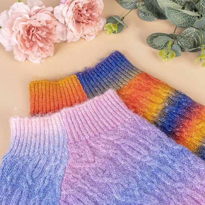 Rainbow Mohair Dog Sweater Cloak, Cold Weather Coat Dog Jacket for Small Dogs, Classic Turtleneck Thick Puppy Clothes with Leash Hole DS94L