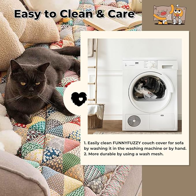 FUNNY FUZZY Pet Couch Covers for Sofa, Couch Covers for Dogs Washable Dog Couch Cover Protector Furniture Sofa Covers for Dog Handmade Pure Cotton Pet Bed Mat (Iris, 27.6"×59.1")