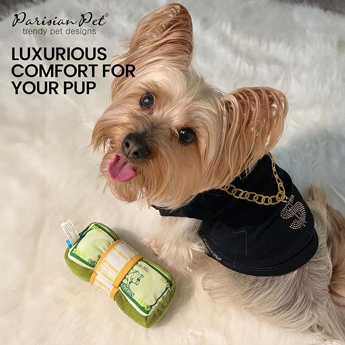 Parisian Pet Dog Tshirt - Embroidered “ Bling $ “ Dogs Clothes - 100% Cotton and Breathable Dog Tank Top- Sleeveless Doggy Tee Shirts - Machine Washable Shirt for Large Dogs - Pet Vest - L