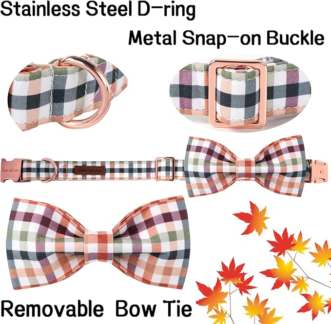 Unique Style Paws Cotton Dog Collar with Bow Floral Plaid Colorful Dog Collar with Bow Tie for Small Medium Large Dogs Pets Gifts
