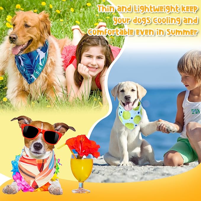 Reginary 120 Packs Dog Bandanas Bulk Dog Scarf Adjustable Holiday Pet Scarf Washable Scarves Triangle Drool Bibs for Cat Pet Costume Supply(Summer Series)