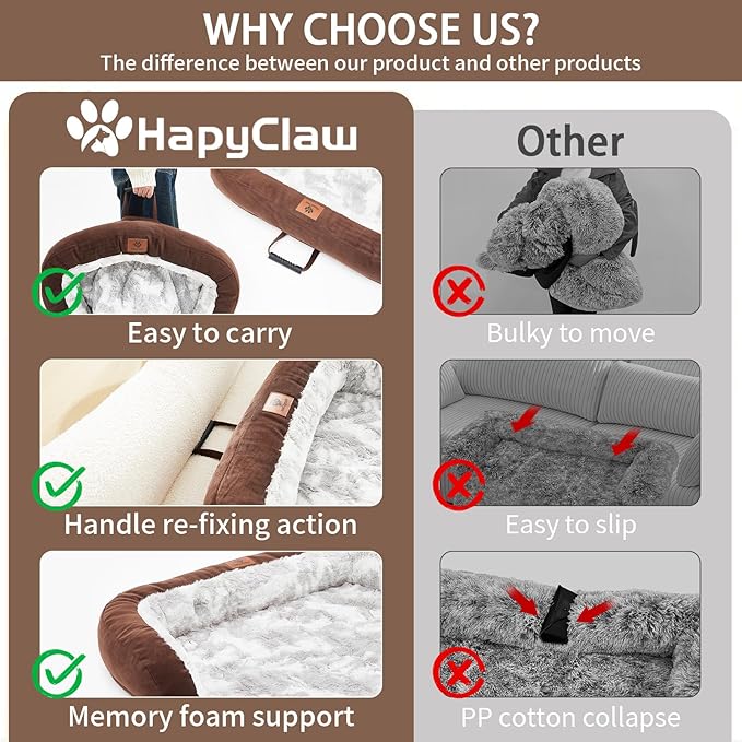 Calming Dog Couch Bed Mat, 41x37 Inch Waterproof Fluffy Sofa Cover, Furniture Protector with Handle, Removable and Washable Pet Bed for Medium Large Dogs and Cats (Brown)