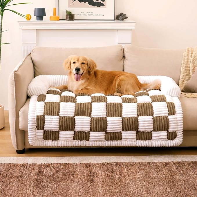 FUNNY FUZZY Pet Couch Covers for Sofa, Large Dog Couch Cover Protector Plush Pet Bed Mat for Furniture Protector, X-Large. Light Brown