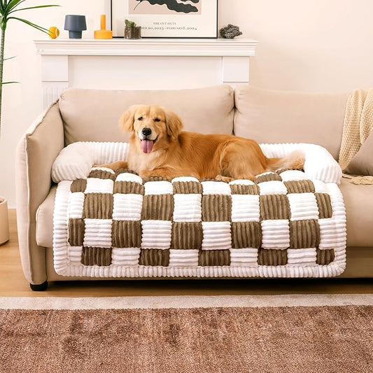 FUNNY FUZZY Pet Couch Covers for Sofa, Large Dog Couch Cover Protector Plush Pet Bed Mat for Furniture Protector, X-Large. Light Brown