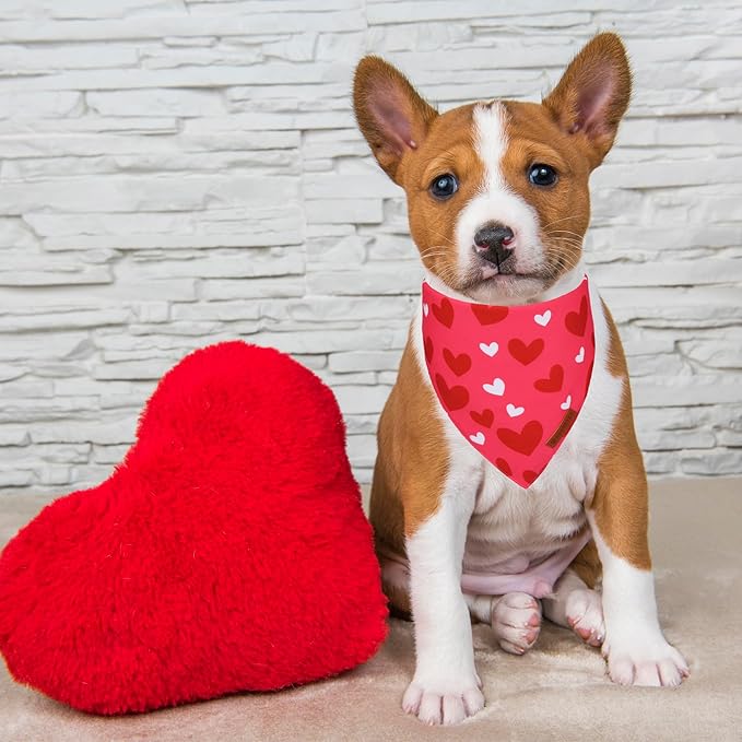 ADOGGYGO Valentine Dog Bandana, Heart and Love Pet Scarf, Premium Durable Fabric, Red Pink Valentine Bandanas for Small Dogs (Small)