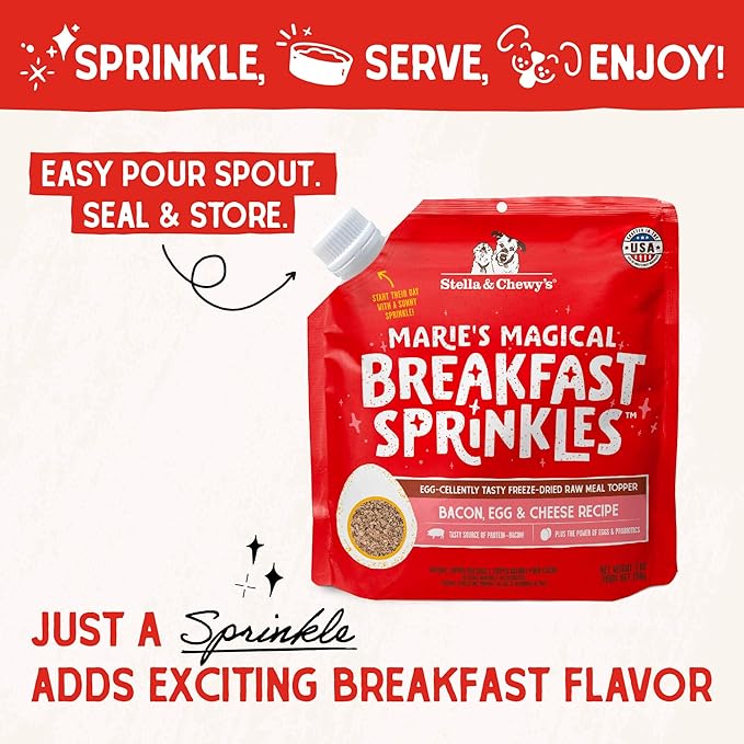 Stella & Chewy's Marie's Magical Breakfast Sprinkles Freeze-Dried Raw Bacon, Egg & Cheese Recipe Grain-Free Dog Food Topper, 7-oz Bag