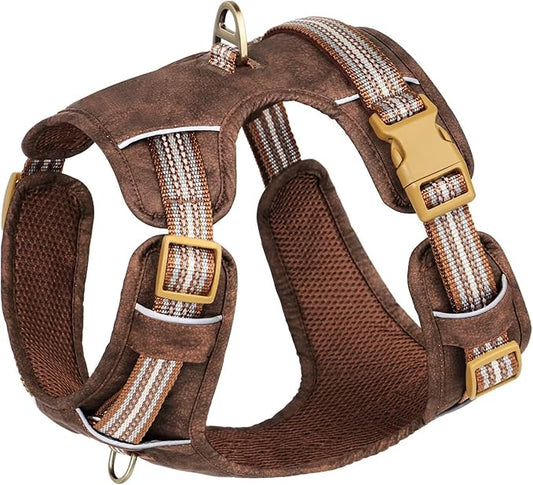 Beirui Dog Harness for Large Dogs, Stylish Oxford Leather Pet Vest with 2 Leash Clips, Adjustable Reflective Soft Padded No Pull Harness with Easy Control Handle for Walking, Chest 31-44"