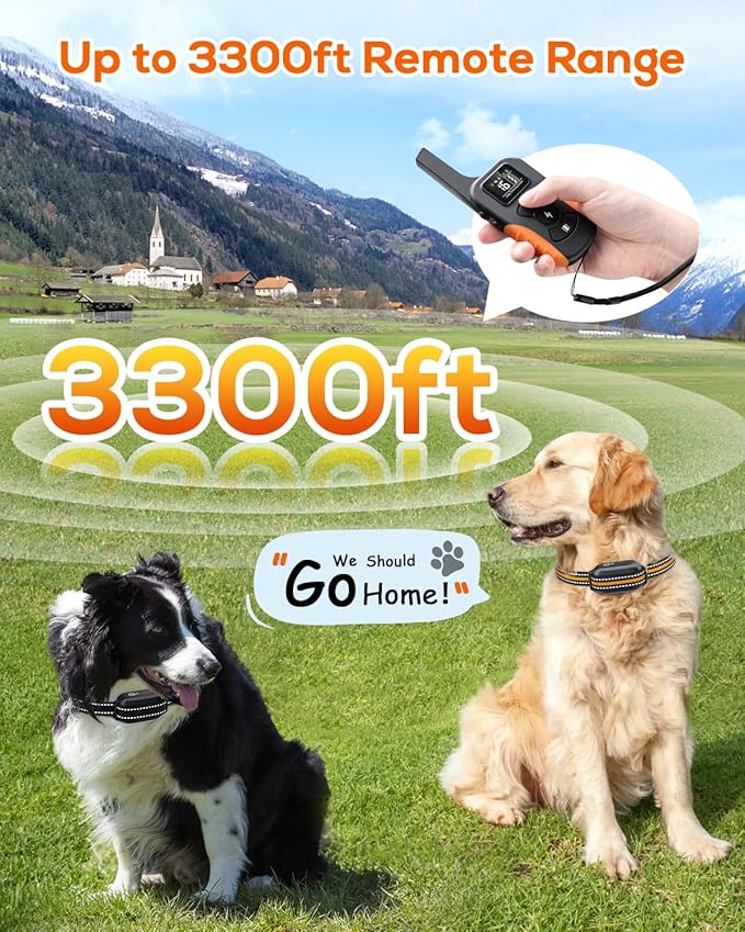 Dog Shock Collar for 2 Dogs (5-120lbs) 3300FT Dog Training Collar with Remote, Rechargeable E-Collar Waterproof Collars with 3 Training Modes for Large Medium Small Dog