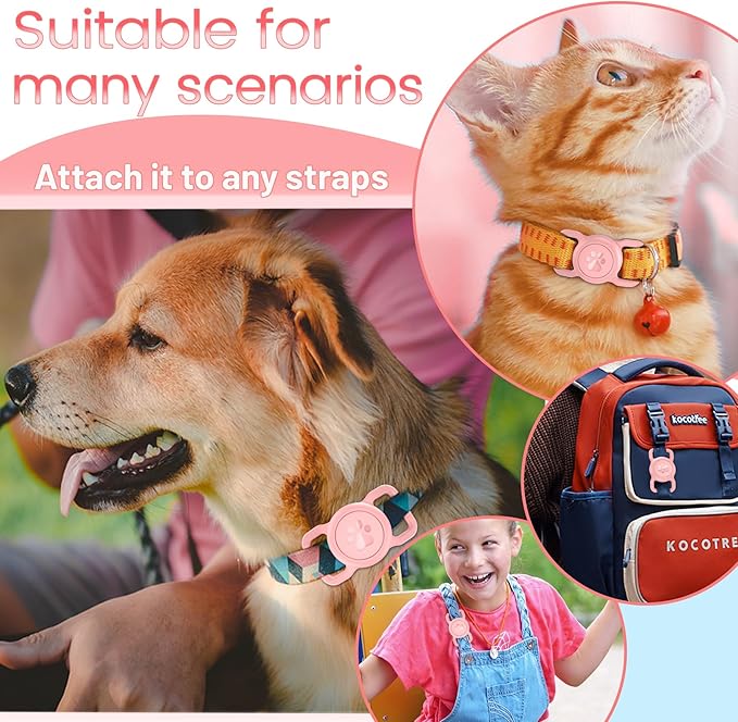 SANKALA Airtag Dog Collar Holder, [1 Pack] Waterproof Airtag Collar Holder for Dog, Silicone Full Body Covered Anti-Lost Protective Apple Airtag Case for Pet Collar - Fits All Width Collars,Pink