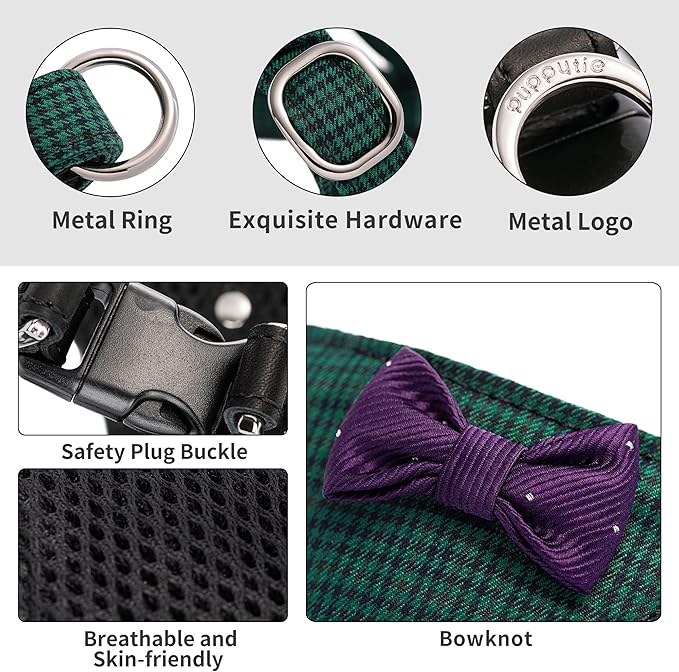 Puppytie No Pull xs Dog Harness with Multifunction Dog Leash,Soft Adjustable No Choke Escape Proof Pet Harness Vest,Plaid Blue,xs