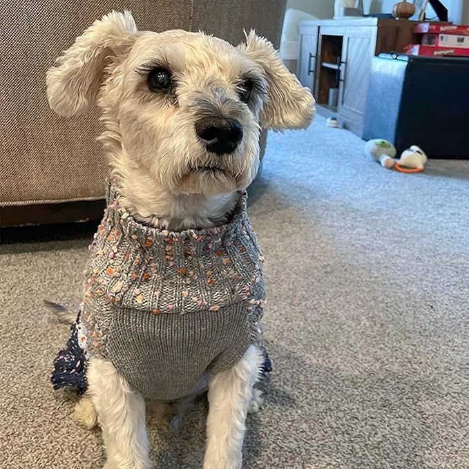 KYEESE Dog Sweater Color Block with Fuzzy Thread Knitted Turtleneck Dog Knitwear with dots in a Variety of Colors for Medium Dogs Fall Winter Dog Clothes, Navyblue, XL