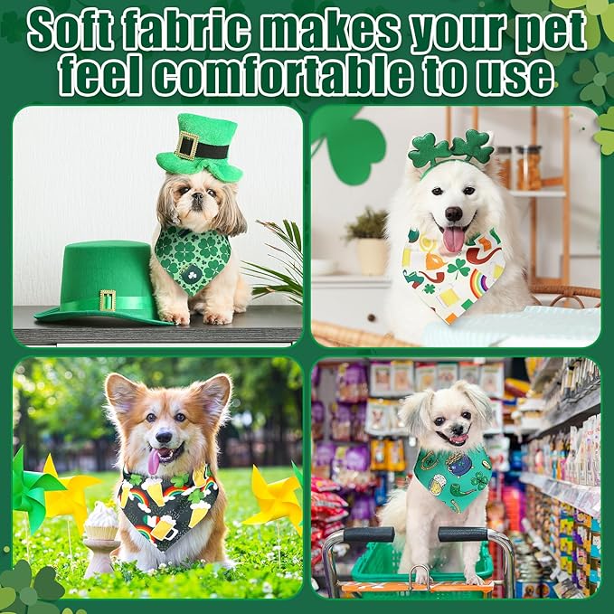 Aliceset 180 Pcs St Patrick's Day Dog Bandana Bulk Shamrock Bandanas for Dog Cute Pet Scarf Bibs Soft Triangle Scarf St Patrick Green Neckerchief for Boy and Girl, Small and Medium Pet