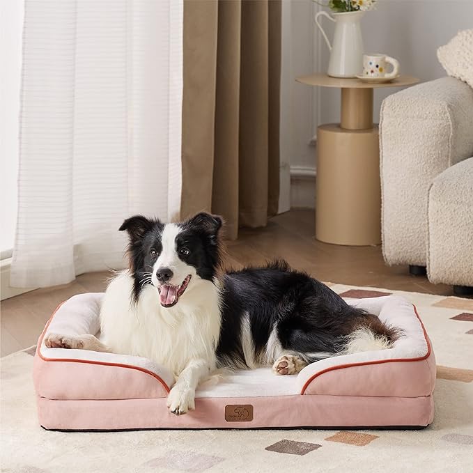 Bedsure Orthopedic Dog Beds Large Sized Dog - Washable Large Dogs Bed Waterproof, Big Comfort Pet Couch with Washable Removable Cover, Supportive Foam Pets Sofa with Nonskid Bottom, Pink