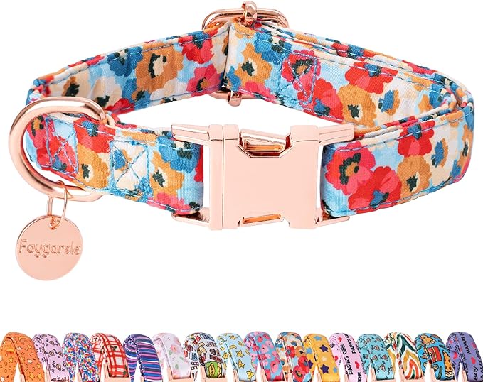 Faygarsle Colorful Pattern Dog Collar for Small Medium Large Dogs Cute Puppy Collars for Female Dogs Floral Dog Collars for Summer Spring Wedding Necklace Girl Dog Collar L
