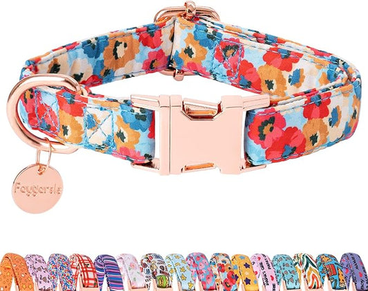 Faygarsle Colorful Pattern Dog Collar for Small Medium Large Dogs Cute Puppy Collars for Female Dogs Floral Dog Collars for Summer Spring Wedding Necklace Girl Dog Collar L