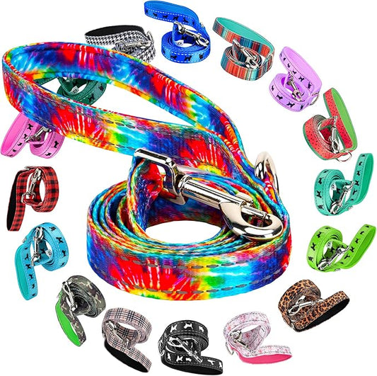 EcoBark Dog Leash - Soft & Reflective Comfort Training Leashes with Padded Handle - Strong Durable Heavy Duty - Training and Pulling for Small, Medium or Large Dogs (Tie Dye)