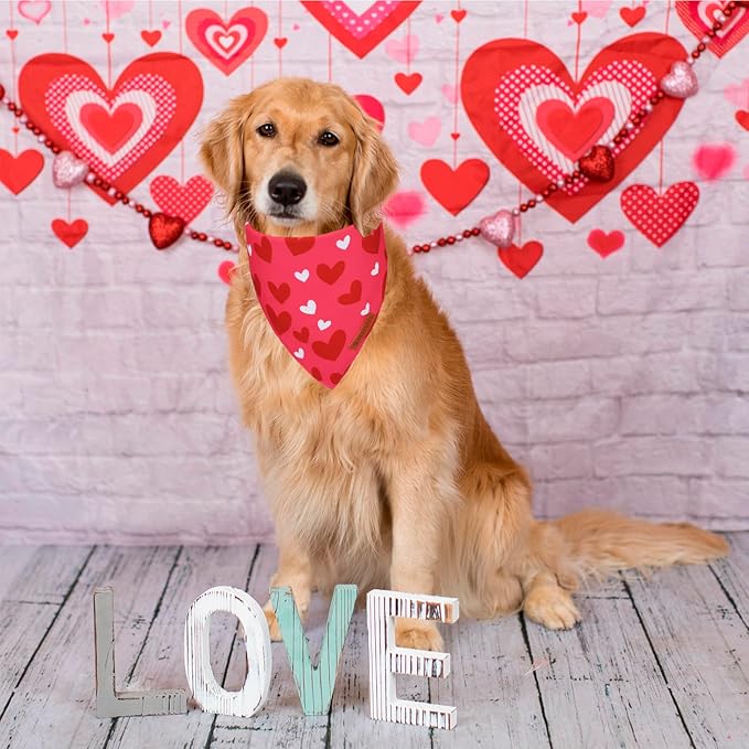 ADOGGYGO Valentine Dog Bandana, Heart and Love Pet Scarf, Premium Durable Fabric, Red Pink Valentine Bandanas for Large and Extra Large Dogs (X-Large)
