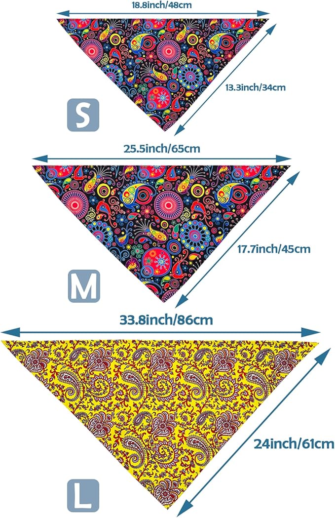 30 Pack Dog Bandanas for Small Dogs Cats Breed 18 Inch Paisley Polyester Print One Side Dog Bandana Bulk Reversible Triangle Bandana Party Grooming S