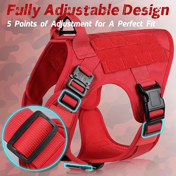 rabbitgoo Tactical Dog Harness for Small, Heavy Duty Pet Harness with Handle, No-Pull Service Vest Small Breed, Adjustable Military Dog Vest for Training Hunting Walking, Red, S
