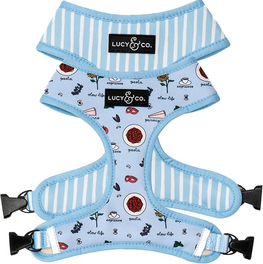 Lucy & Co. Cute Reversible Dog Harness Walking Halter - Best Designer Pet Harnesses for XS - XL Dogs - Padded Adjustable Vest for Easy Walking - X Small - Periwinkle Vacation Icons