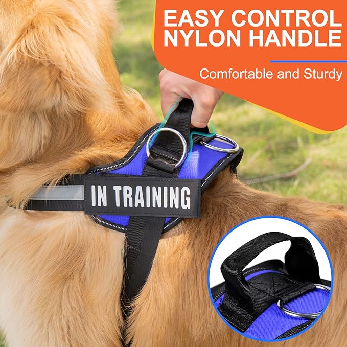 Essential Dog Harness, No Pull Pet Harness with 3 Side Rings for Leash Placement, No Choke, Reflective, Adjustable Pet Vest, Easy On-Off & Improved Control Handle, Training, Walking, Running Blue