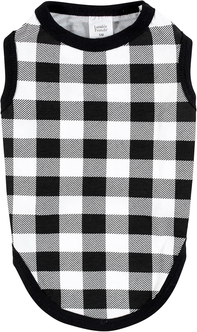 Luvable Friends Dog Pet Dog and Cats Cotton T-Shirts 2pk, Camo Plaid, Large