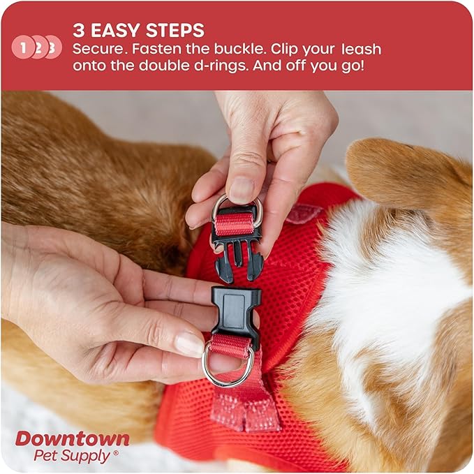 Downtown Pet Supply Step in Dog Harness for Small Dogs No Pull, Medium, Red - Adjustable Harness with Padded Mesh Fabric and Reflective Trim - Buckle Strap Harness for Dogs