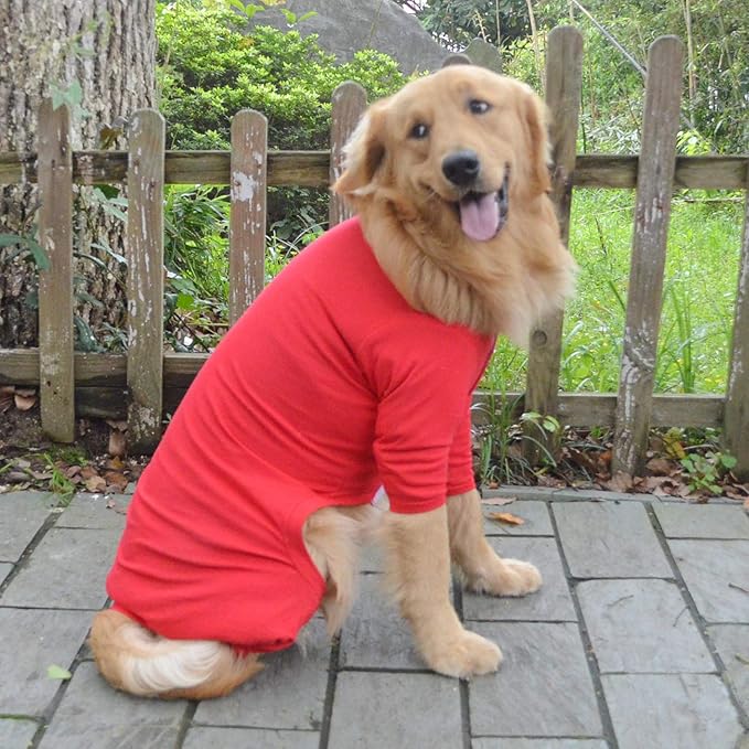 Lovelonglong Four Feet Dog Lightweight Pajamas, Pure Cotton Dog Jumpsuits 4 Legs Dog Onesies T-Shirt Stylish PJS Puppy Costume for Large Medium Small Dogs Red XS