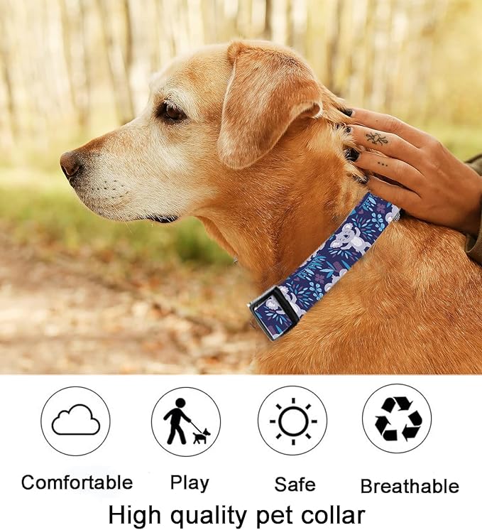 Dog Collar, Cute Dog Collar for Small Medium Large Dogs, Personalized Adjustable Soft Pet Collars with Quick Release Buckle for Walking Running, Cute Blue Koala