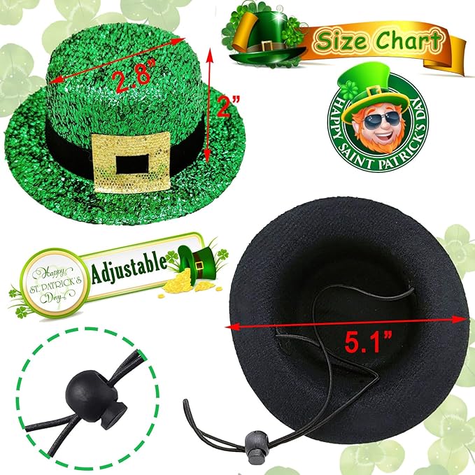3 Pcs St Patrick's Day Dog Costume Leprechaun Pet Top Hat Irish Shamrock Bandana Green Four-Clover Sunglasses Triangle Bib Scarf Saint Patrick's Day Outfits for Medium Large Dogs
