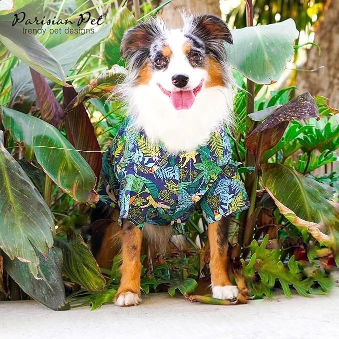 Parisian Pet Unisex Amazonia Shirt - Leafy Beach Outfit for Dogs - Cotton Summer Clothes - Stylish Hook and Loop Closure Costume - Machine Washable Shirts for Large Dogs - L
