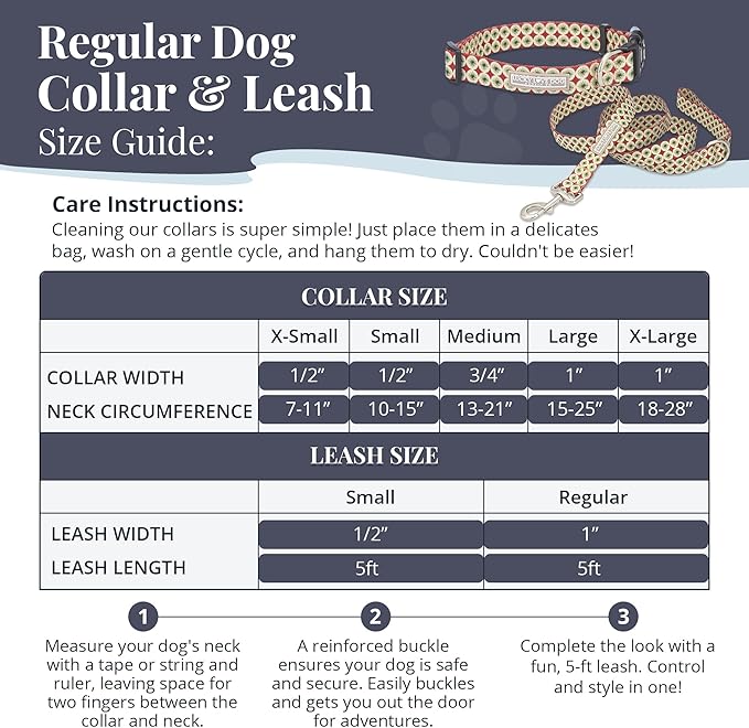 Lucky Love Dog - Easy Click Buckle Dog Collar with Leash Set Combo, Durable & Comfortable Collar for Male & Female Dogs, Pet Collar for Small to Large Dogs, Secure Fit - Pongo Combo, Large