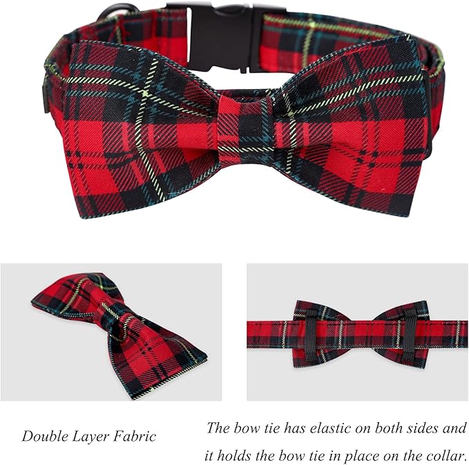 Lionet Paws Christmas Dog Collar with Bowtie, Dog Bowtie Collar with Metal Buckle for Dogs, Adjustable Comfortable Dog Collar Girl Boy Gift, L, Neck 16-24 in