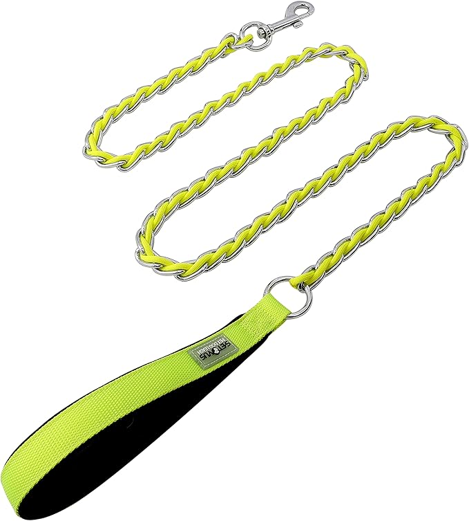 Chew Proof Metal Leash for Medium Large Dogs, 5.2FT Strong Anti Bite Leash, Comfortable Soft Padded Handle, Yellow