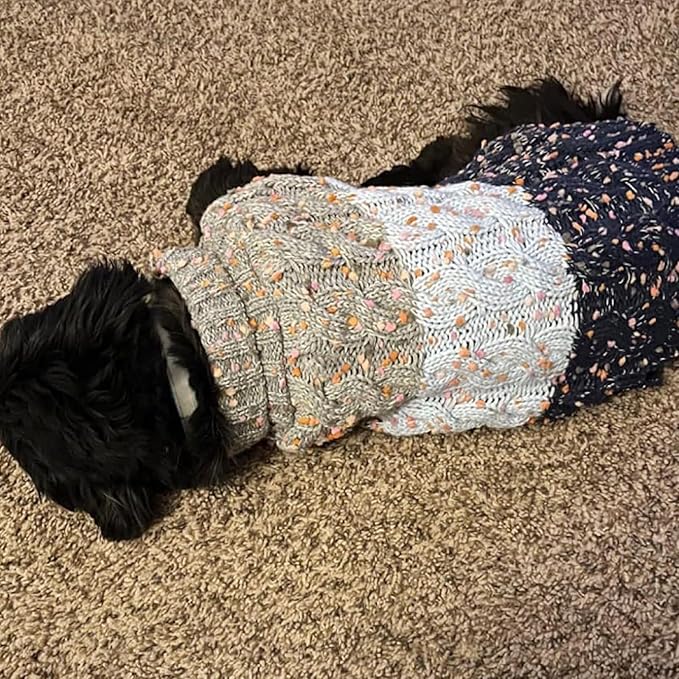 KYEESE Color Block Sweater With Fuzzy Thread Knitted Turtleneck Knitwear With Dots in Variety of Colors for Small Dogs Fall Winter Clothes, Navyblue, L