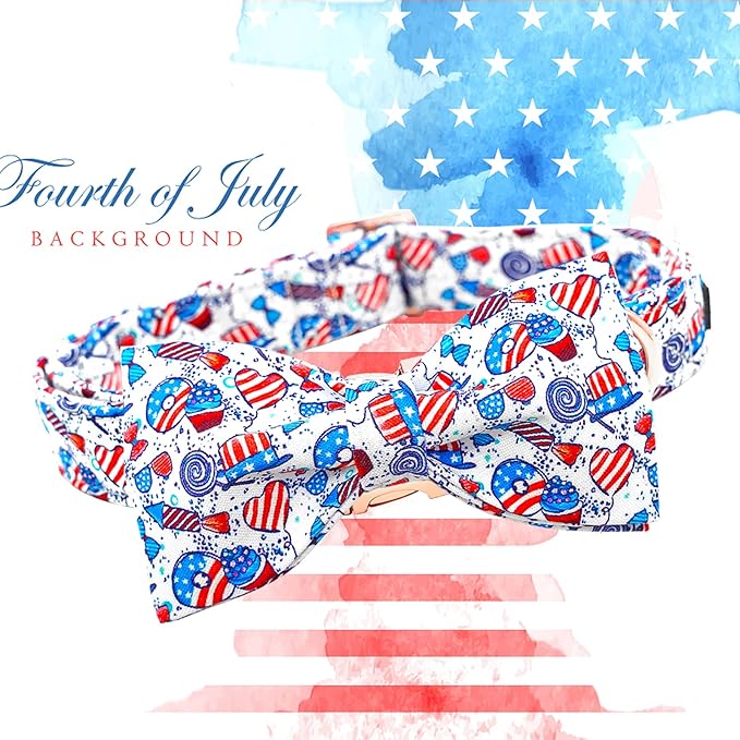 Lionheart glory American Flag Dog Collar, 4 of July Dog Bow Collar Heavy Duty Adjustable Patriotic Dog Collar with Bowtie for Small Dogs Pet Gift