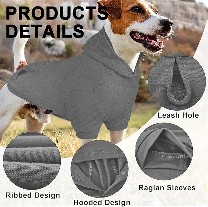 2 Pieces Basic Cotton Dog Hoodie Sweater, Soft Pet Clothes Dog Sweatshirts, Dog Outfit Coat Pullover with Pocket and Leash Hole for Small Medium Large Dogs, Dark Grey & Purple/Sleeved (Large)