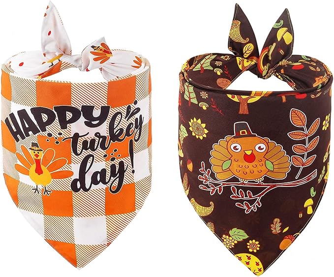 ADOGGYGO Thanksgiving Dog Bandana Fall Autumn Pet Bandana Reversible Triangle Bibs Scarf Accessories for Small Dogs Puppy (Small, Thanksgiving)
